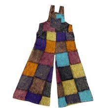 Cotton Multi Patchwork Stonewash Wide Leg Jumpsuit Overall D1391