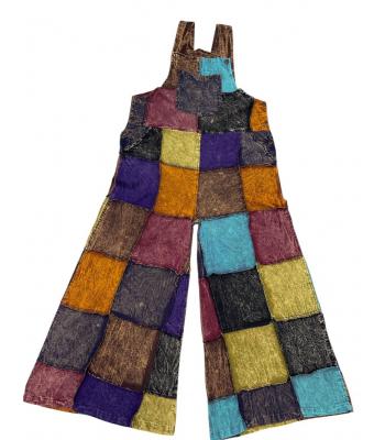 Cotton Multi Patchwork Stonewash Wide Leg Jumpsuit Overall D1391 