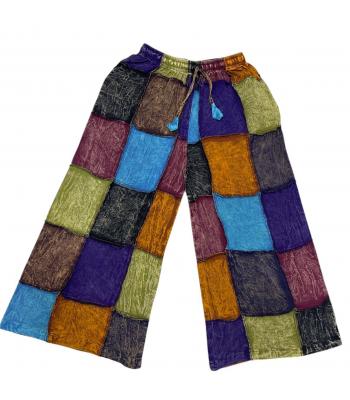 Cotton Multi Patchwork Stonewash Wide Leg Canyon Pant D1392
