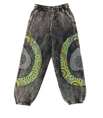 Cotton Stonewashed BLK With Green Patch Circle Pant DT25801