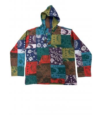 Cotton Multi Color Patchwork Hooded Sun Moon Pullover DT25811