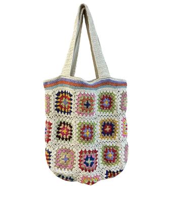 Cotton Hand Crochet Square Pattern Tote  Bag  DT25812 