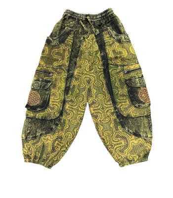 Green Patchwork Box Pocket Balloon Pant HF28
