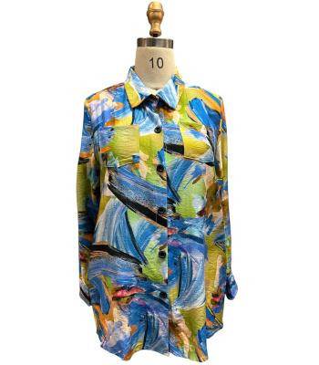 Women's Blue Multi Web Button down Cardigan Shirt KBS25002