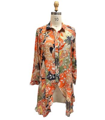 Women's Floral High Low button down Long Shirt KBS25003