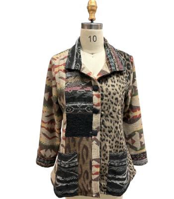 Women Multi Color Two Tone Aztec and Leopard Jacket KBS25503