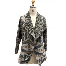 Women Leopard Aztec Open Front Cardigan Jacket KBS25504