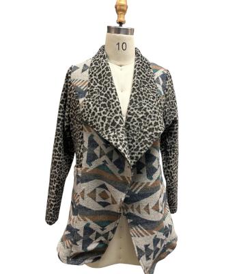 Women Leopard Aztec Open Front Cardigan Jacket KBS25504