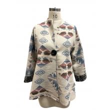 Women Single Button Grey Aztec Jacket KBS25507