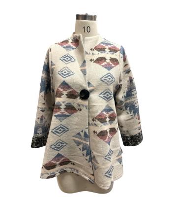 Women Single Button Grey Aztec Jacket KBS25507