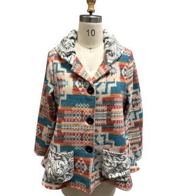 Women Multi Three Button Collar Aztec Vintage Jacket  KBS25508