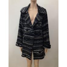Women Single Button Black N White Vintage Aztec Coat KBS25513