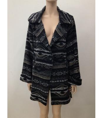Women Single Button Black N White Vintage Aztec Coat KBS25513