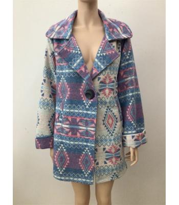 Women's Single Button Purple Multi Vintage Aztec Coat Jacket KBS25514