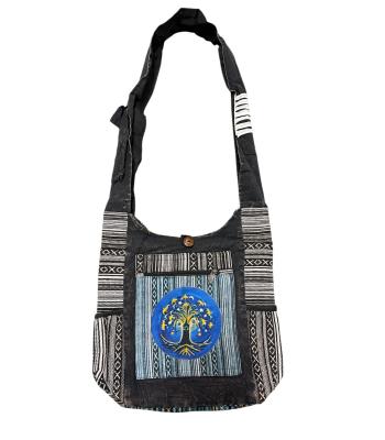 Cotton  B/W Side Pocket Blue Tree of life Bag KFC2923