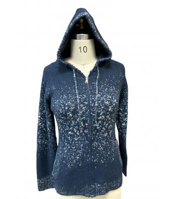 Super Soft Knit Navy Multi Zip Up Hood Jacket  KM23315 Navy
