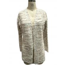 Women Soft Thread Artwork Open Front Sweater Cardigan KM25525