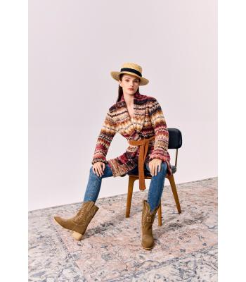 Women Multi Gems Open Front Sweater Cardigan KN25531