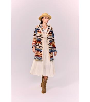 Women Multi Western Aztec Hooded Open Front Cardigan KN25538