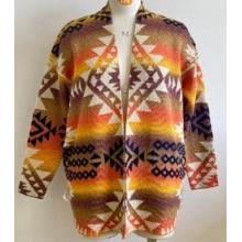 Women Multi Gold Maple Boho Vintage Open Front  Cardigan KN25542