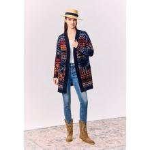 Women Red Rose Boho Aztec Open Front Sweater Cardigan KN25548