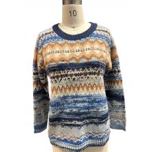 Women Blue Web Round Neck Ombre Sweater Top KN25552