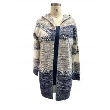 Women Blue Multi Patch X Stich Hooded Open Front  Cardigan KR25561