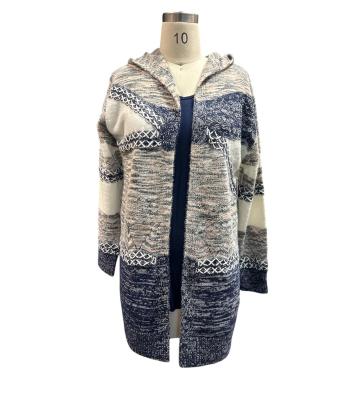 Women Blue Multi Patch X Stich Hooded Open Front  Cardigan KR25561