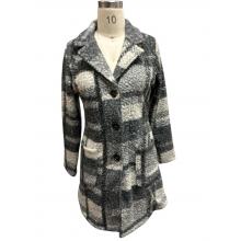 Women Three Button Grey Plaid Jacket KT25570