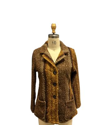 Women Golden Thread Three Button Plaid Jacket KT25571
