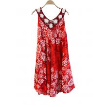 Multi Color Floral Emb Crochet V Neck Sun Dress KTB432