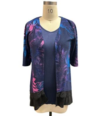 Women Multi Color Leaf Decorated Open Front Cardigan KV25580