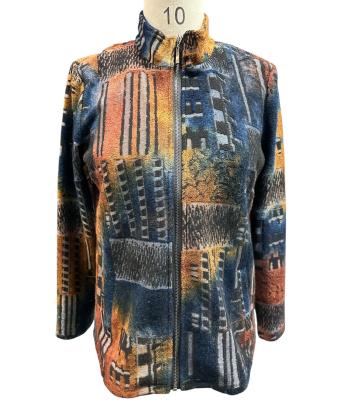 Women Blue Rust Round Neck Zip Jacket KV25586