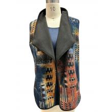 Women Blue Rust Open Front Cardigan Vest KV25587