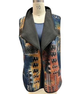 Women Blue Rust Open Front Cardigan Vest KV25587