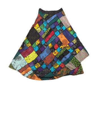 Cotton Multi Jungle Beauty Block Patch Warp Around Skirt LF522