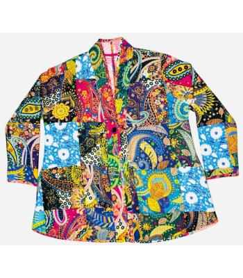 Cotton Kantha Stiches Quilted Open Front Reversal Jacket R26044