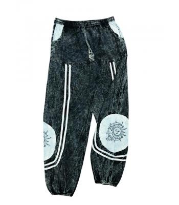 Cotton Patchwork Stonewashed Sun Moon Pant R25914