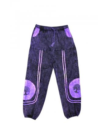 Cotton Patchwork Stonewashed Purple Tree of life Pant R25918