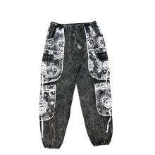 Cotton Multi Patchwork Black and White Swirl Sun Moon Pant  R25919