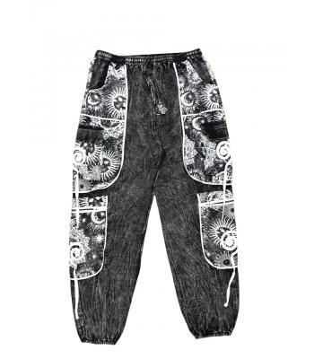 Cotton Multi Patchwork Black and White Swirl Sun Moon Pant  R25919
