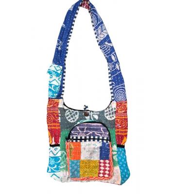 Cotton Hand Stiches Patchwork Kantha Side zip Pocket Boho Bag R25996