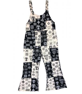 Cotton Black and White Multi Celtic Palazzo Overall Jumpsuit R26023