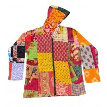 Cotton Multi Color Kantha Hood Zip Jacket R26058