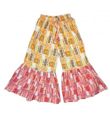 Cotton Multi Color Patchwork Print Wide Leg Palazzo Pant R26059