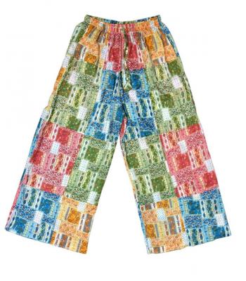 Cotton Multi Color Patchwork Print Wide Leg Pant R26072