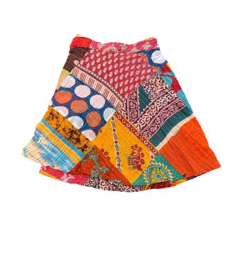 Cotton Multi Color knee length  vintage  kantha  Warp around Skirt R26103 