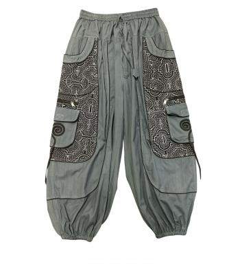 Cotton Heavy Shayma  Zip Swirl Emb Pocket  Blue Boho Pant RB11