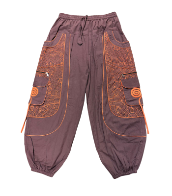 Cotton Heavy Shayma  Zip Swirl Emb Pocket  Blue Boho Pant RB16