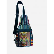 Cotton Multi Color King Owl Side Crossbody Backpack RIB25717